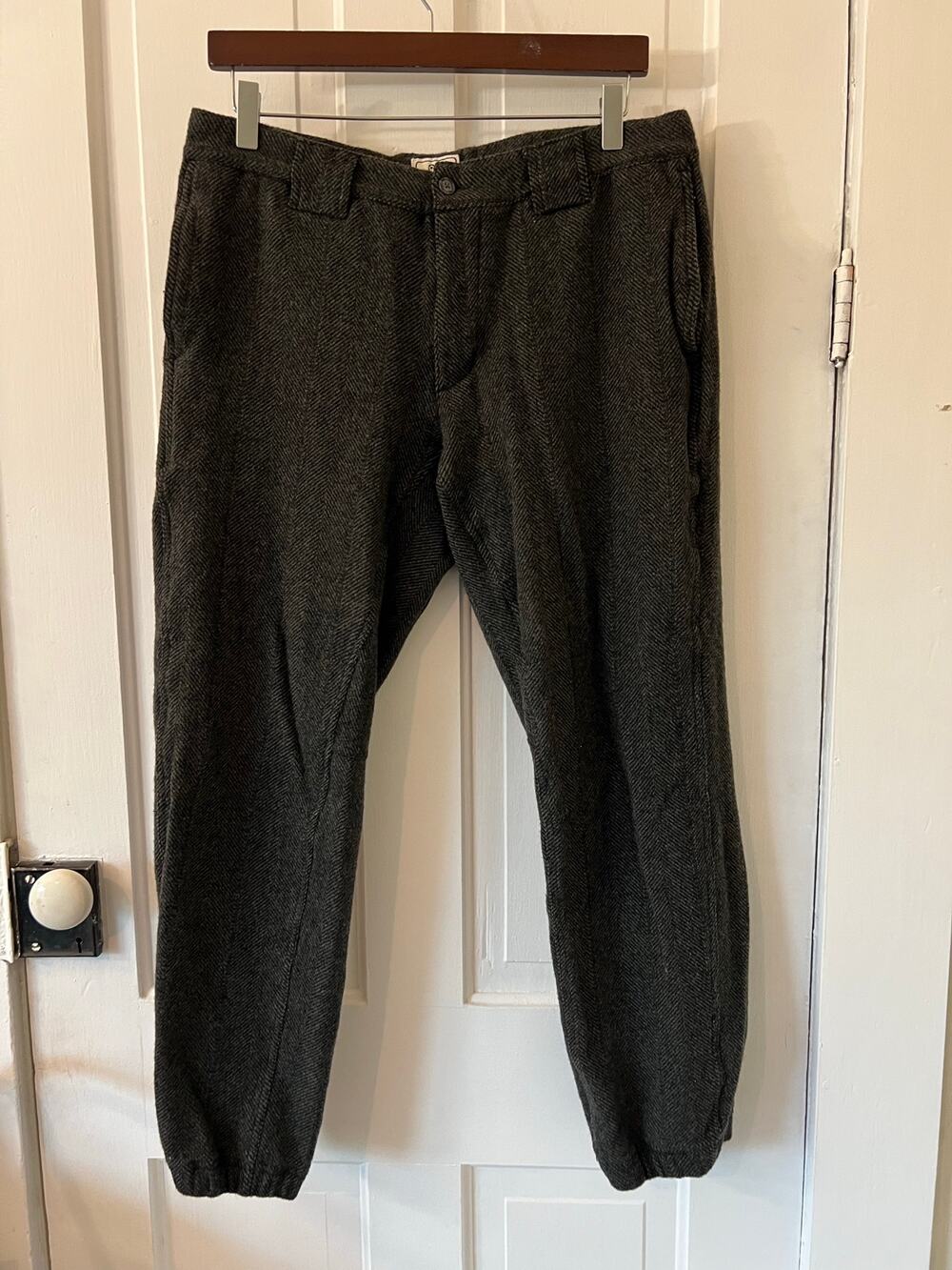vintage woolrich men's pants 34" x 27" inseam herringbone gray wool plaid